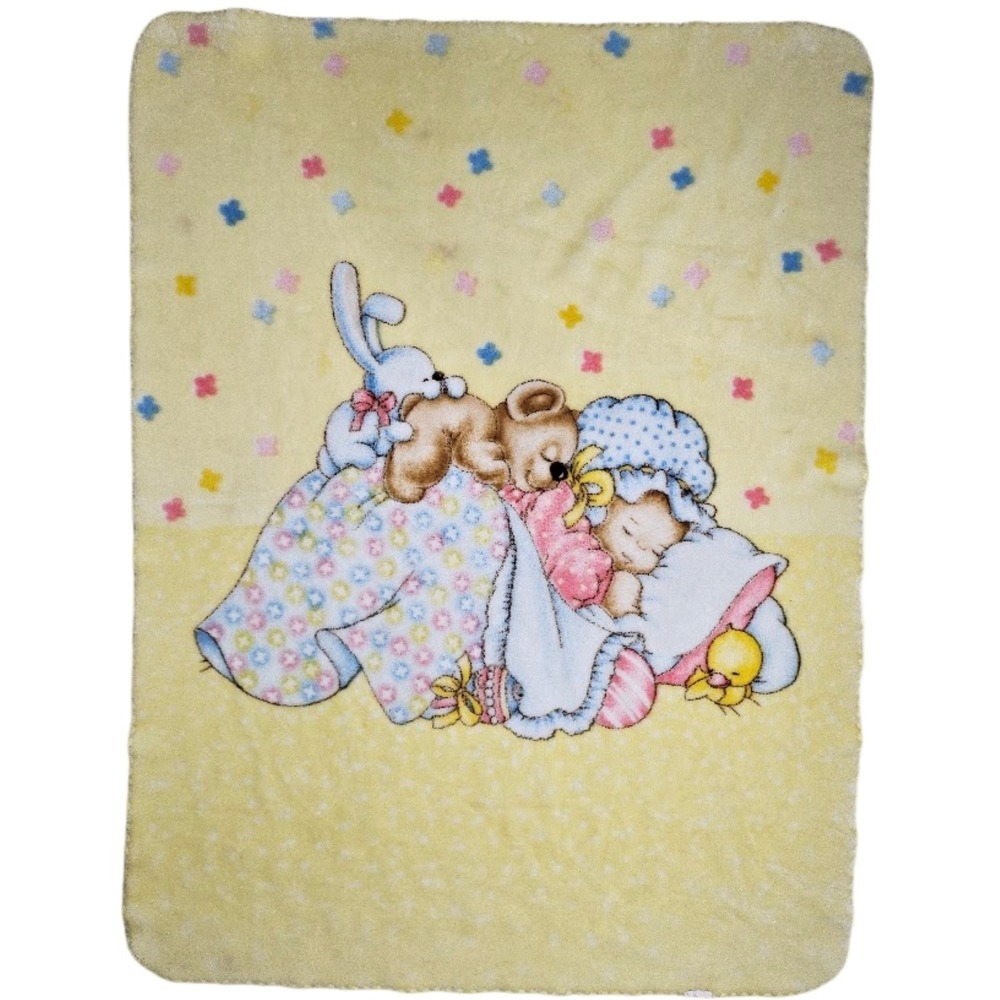 Thick Plush Baby Blanket Yellow Sleeping Bunny Bear Duck Girl 40x50 Soft Clean